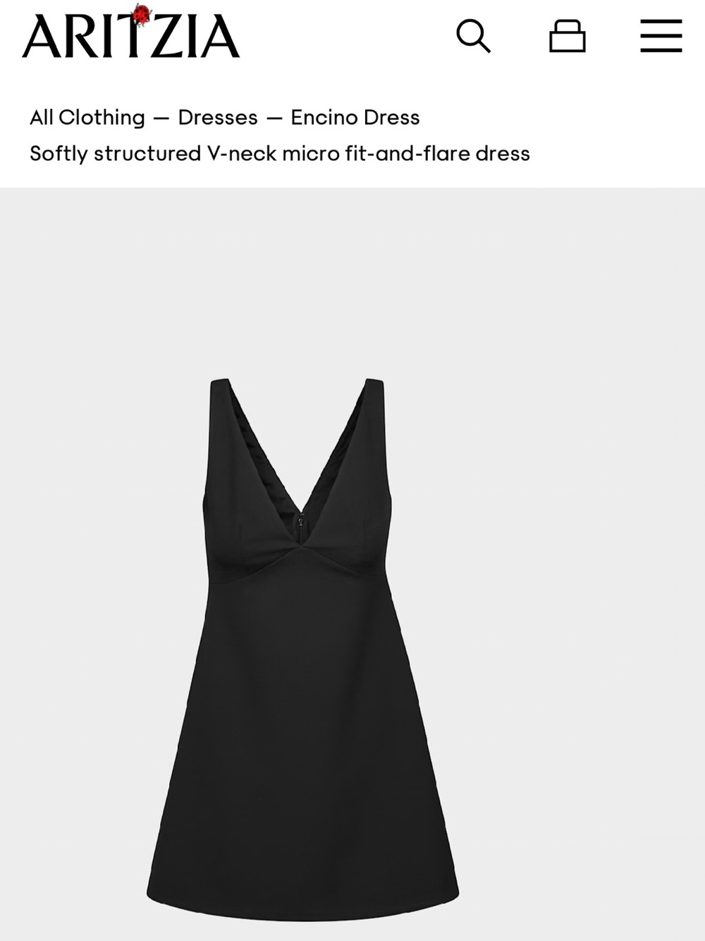 Aritzia Black Encino V-Neck Fit & Flare Mini Dress - 2 new